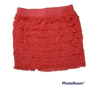 Wet Seal Tangerine‎ 7 Tier Ruffled Pull On Lined Skirt Large